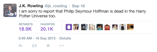 Illustration for article titled Whoa! J.K. Rowling Just Revealed That Philip Seymour Hoffman Is Also Dead In The ‘Harry Potter’ Universe